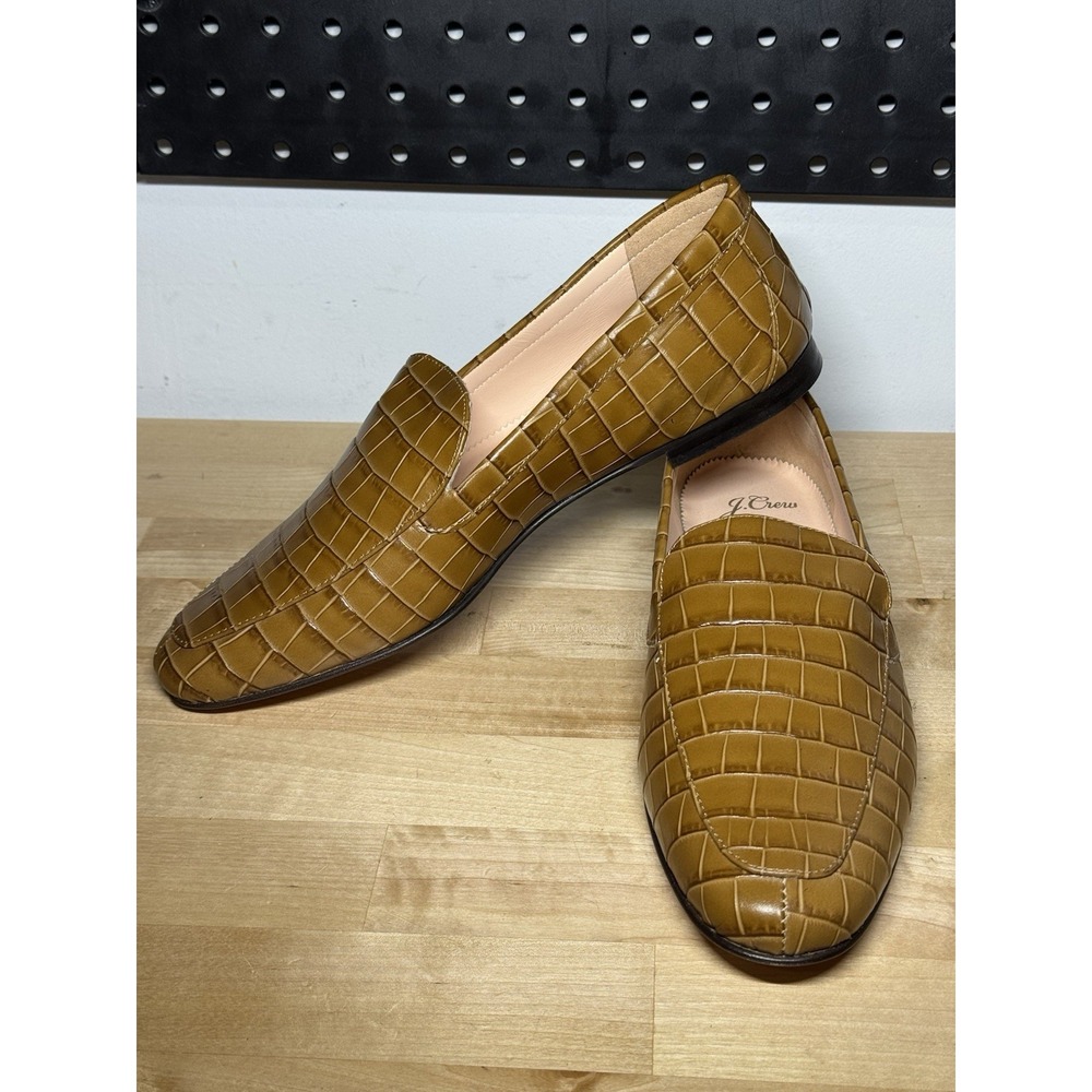 J Crew Cecile Smoking Slippers Croc-Embossed Shoes Flats AQ740 Dark Cedar Size 9